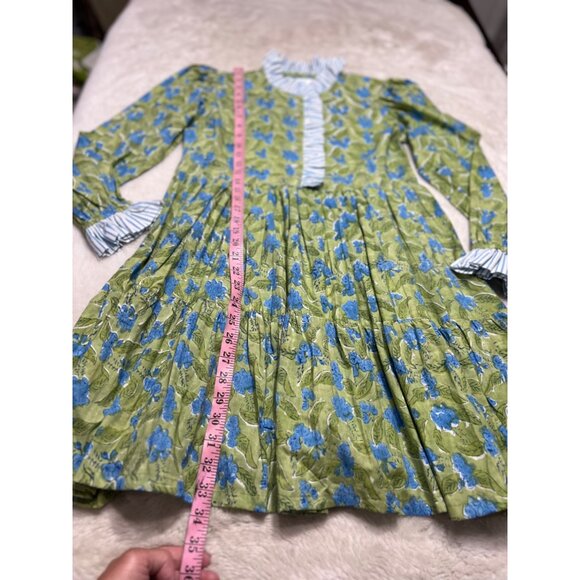 Grace Harris Collection Green Floral Long-Sleeve Dress With Blue Striped Ruffle - Picture 5 of 5